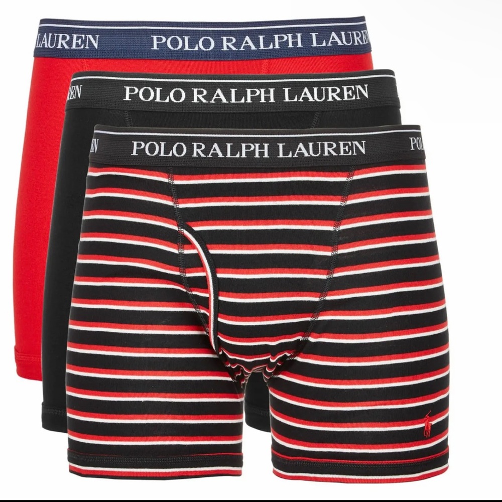 Polo Ralph Lauren Mens 3-Pack Classic Cotton Red/Black Boxer Briefs New Sz Small